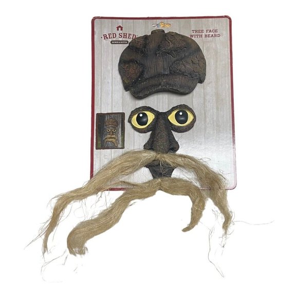 Red Shed Home Gift Tree Face with Beard Mustache Hat Eyes Modern Decor NEW READ - Picture 1 of 8